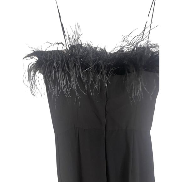 Amanda Uprichard Amiah Jumpsuit Ostrich Feather Trim Classy Witchy Black Size S - Picture 14 of 16